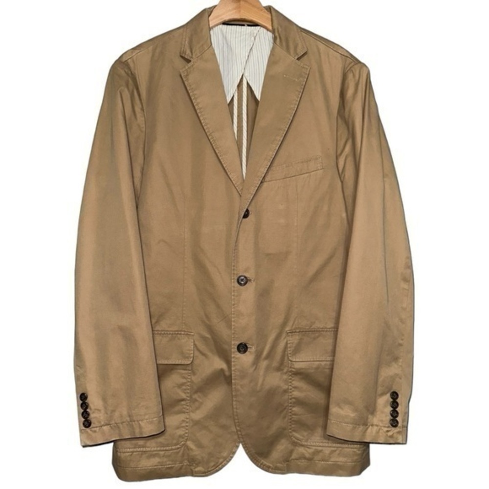 J. Crew Men’s Size L Tan Beige Khaki Broken In Three Button Jacket Blazer